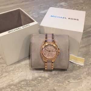 Michael Kors rose gold watch with pave details